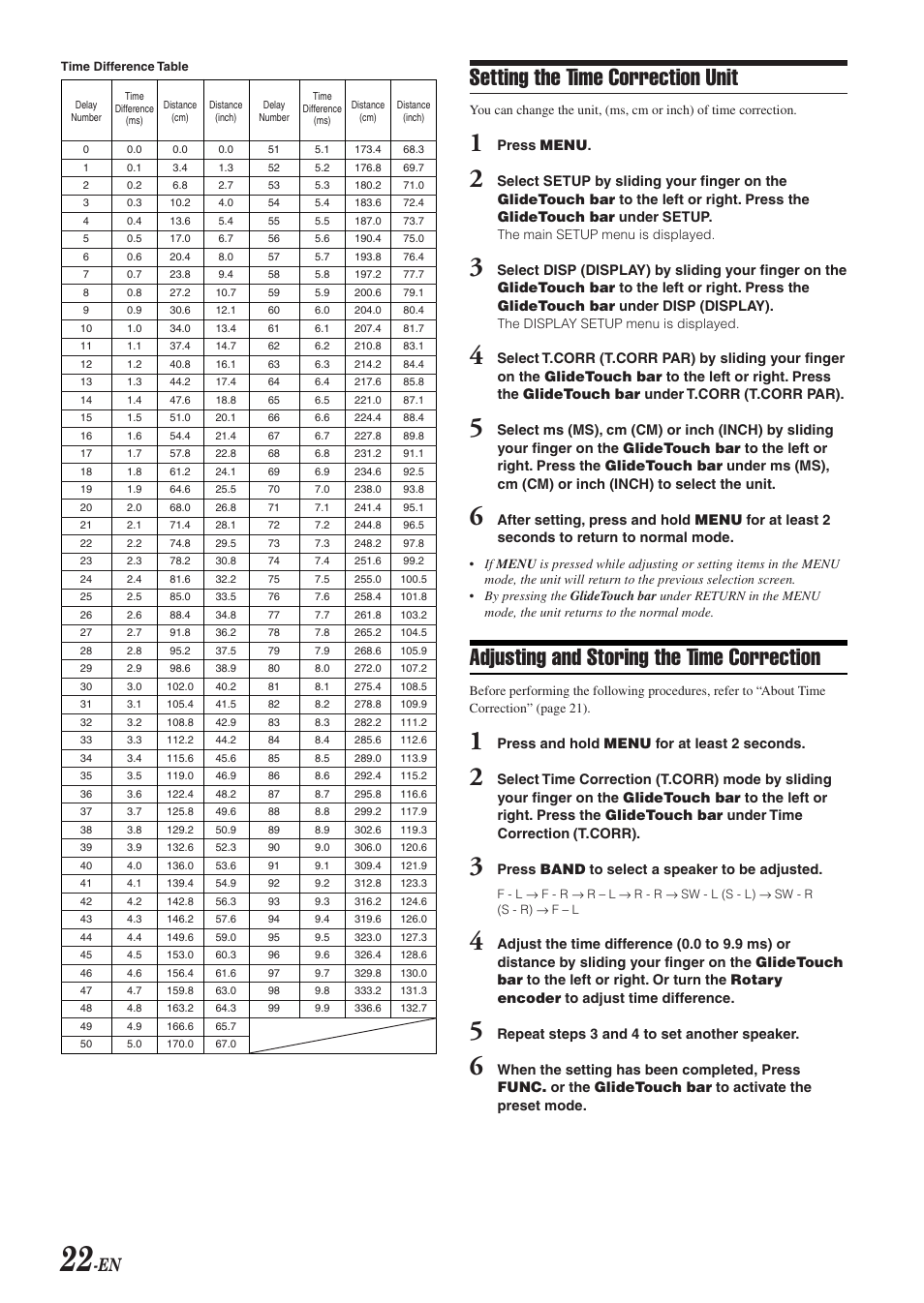Setting the time correction unit, Adjusting and storing the time correction | Alpine CDA-9855R User Manual | Page 23 / 49