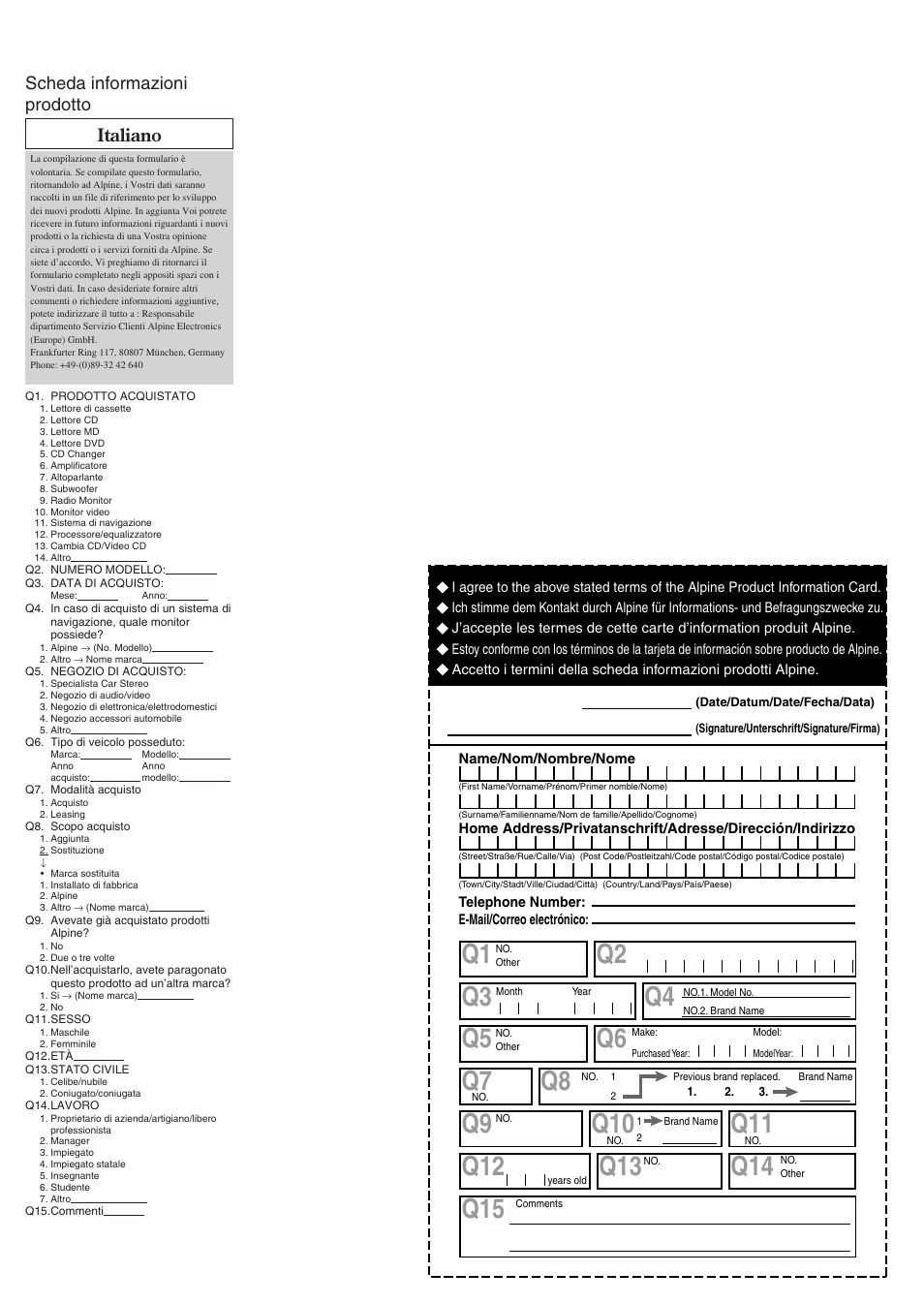 Q2 q5, Q3 q6, Q11 q13 | Scheda informazioni prodotto italiano | Alpine CDA-9855R User Manual | Page 48 / 49