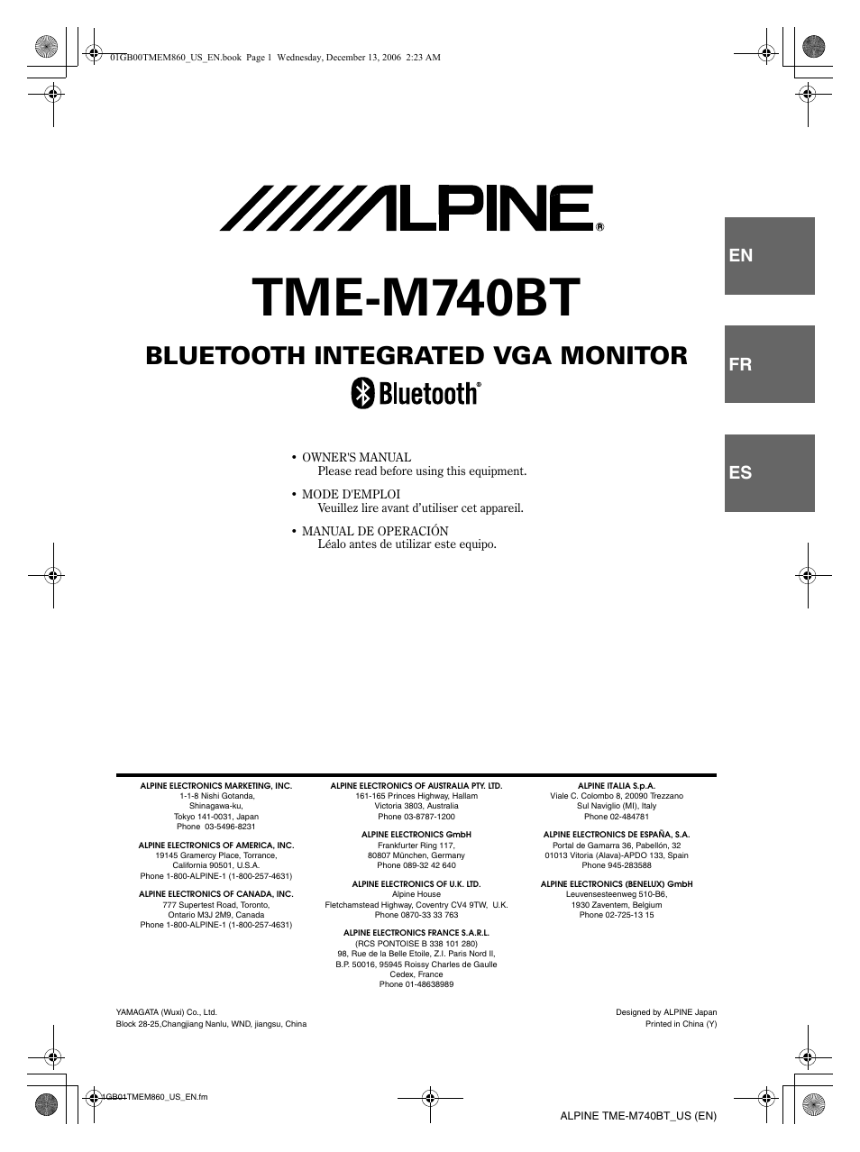 Alpine TME-M740BT User Manual | 64 pages