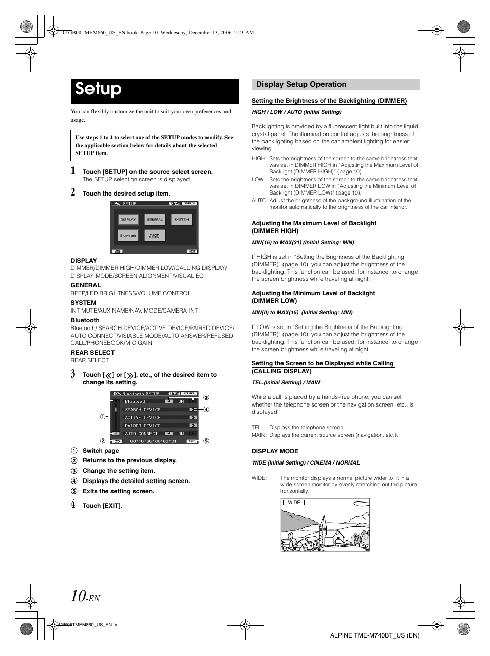 Setup | Alpine TME-M740BT User Manual | Page 12 / 64