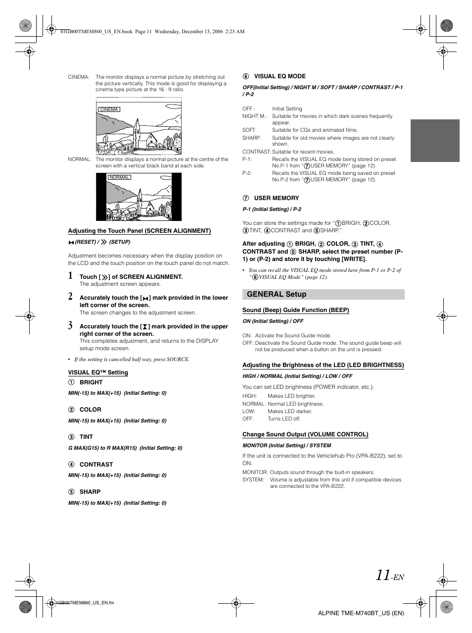 General setup | Alpine TME-M740BT User Manual | Page 13 / 64