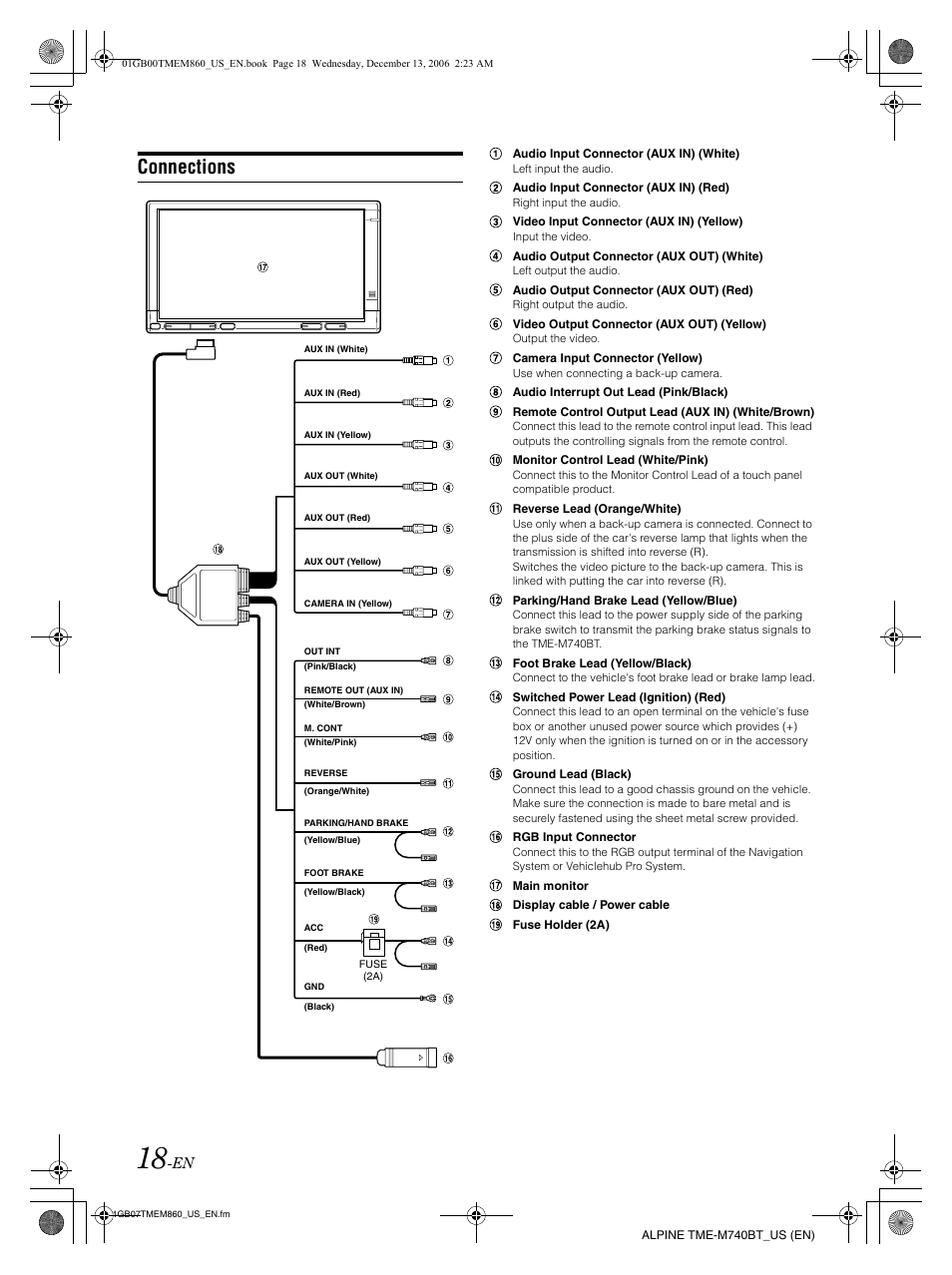 Connections | Alpine TME-M740BT User Manual | Page 20 / 64