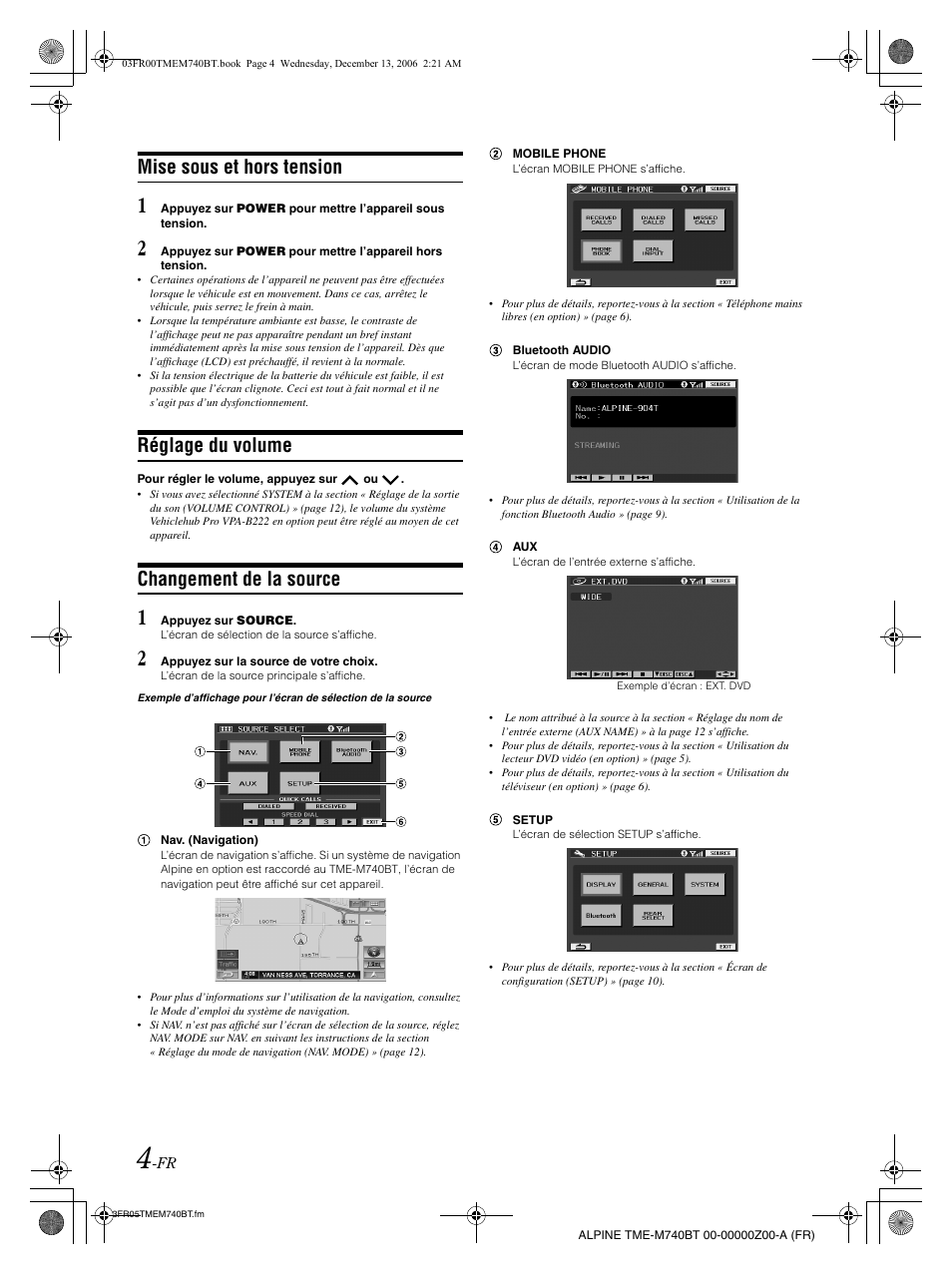 Mise sous et hors tension, Réglage du volume, Changement de la source | Alpine TME-M740BT User Manual | Page 26 / 64