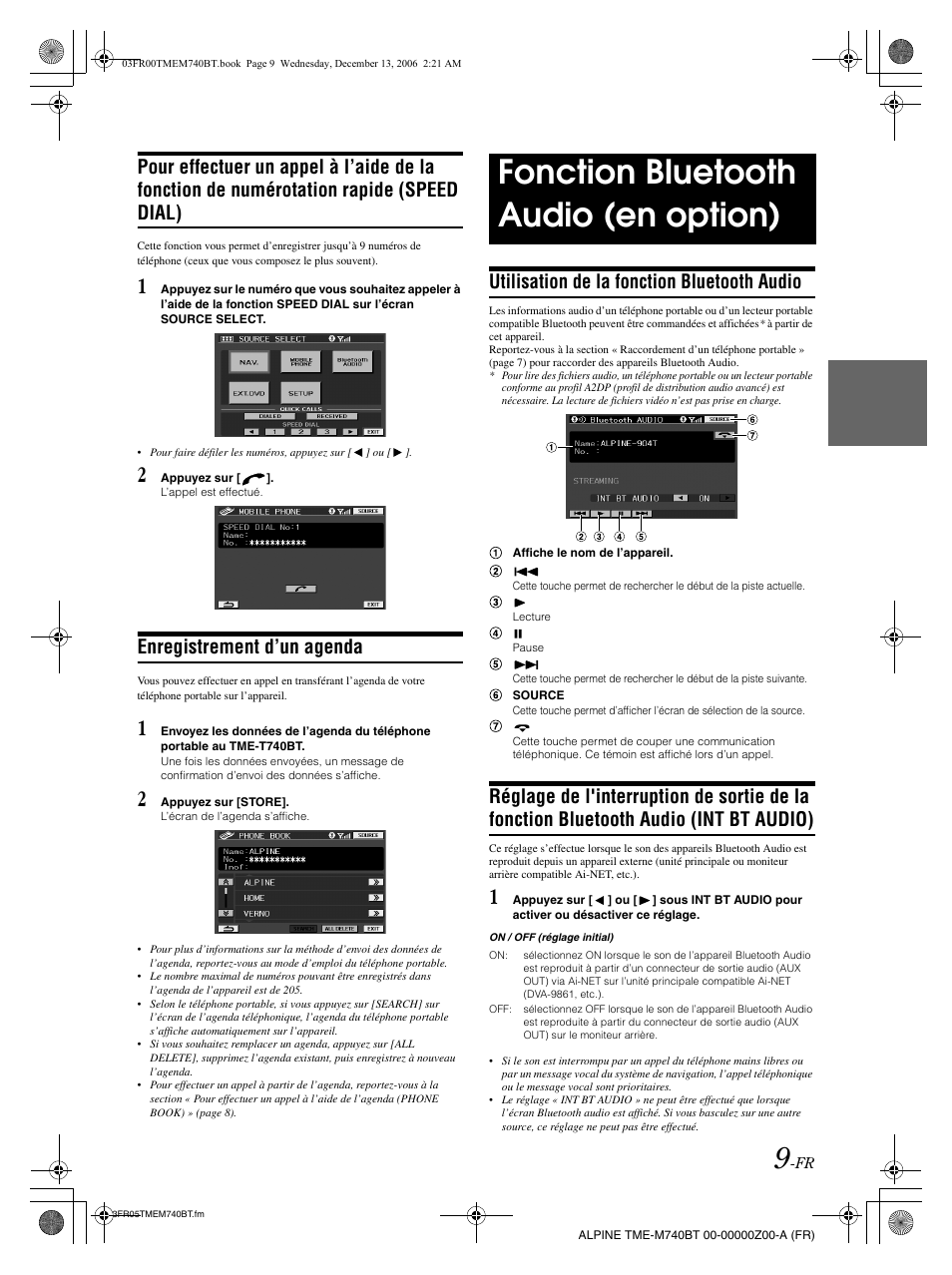 Fonction bluetooth audio (en option), Enregistrement d’un agenda, Utilisation de la fonction bluetooth audio | Alpine TME-M740BT User Manual | Page 31 / 64
