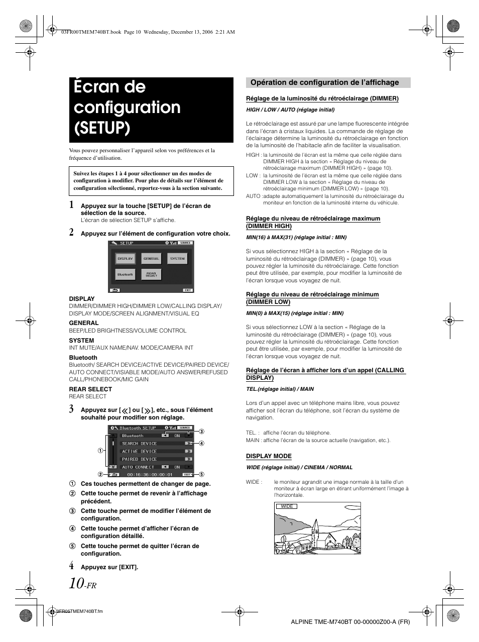 Écran de configuration (setup) | Alpine TME-M740BT User Manual | Page 32 / 64