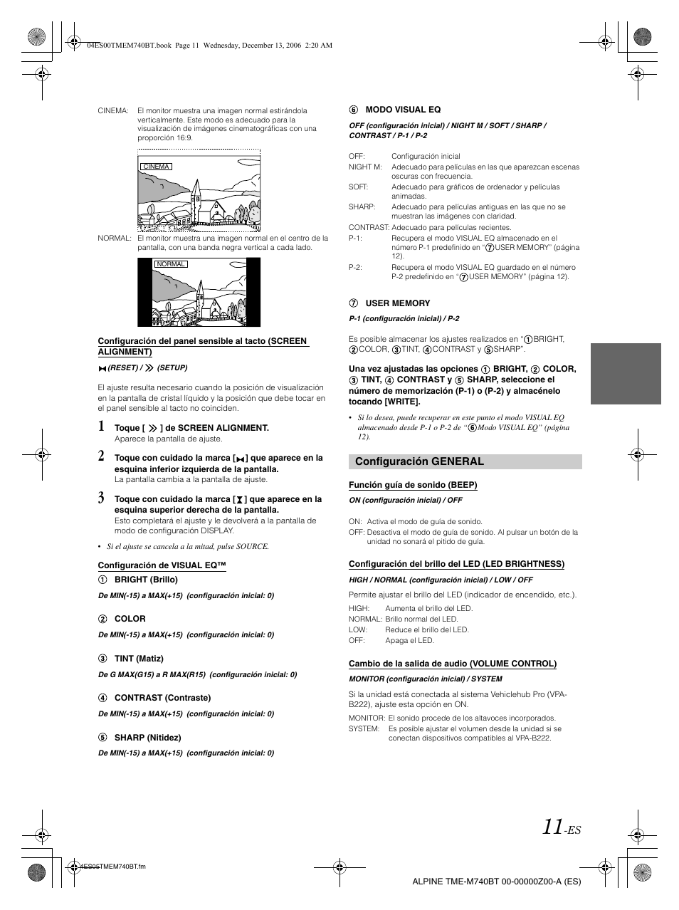 Configuración general | Alpine TME-M740BT User Manual | Page 53 / 64