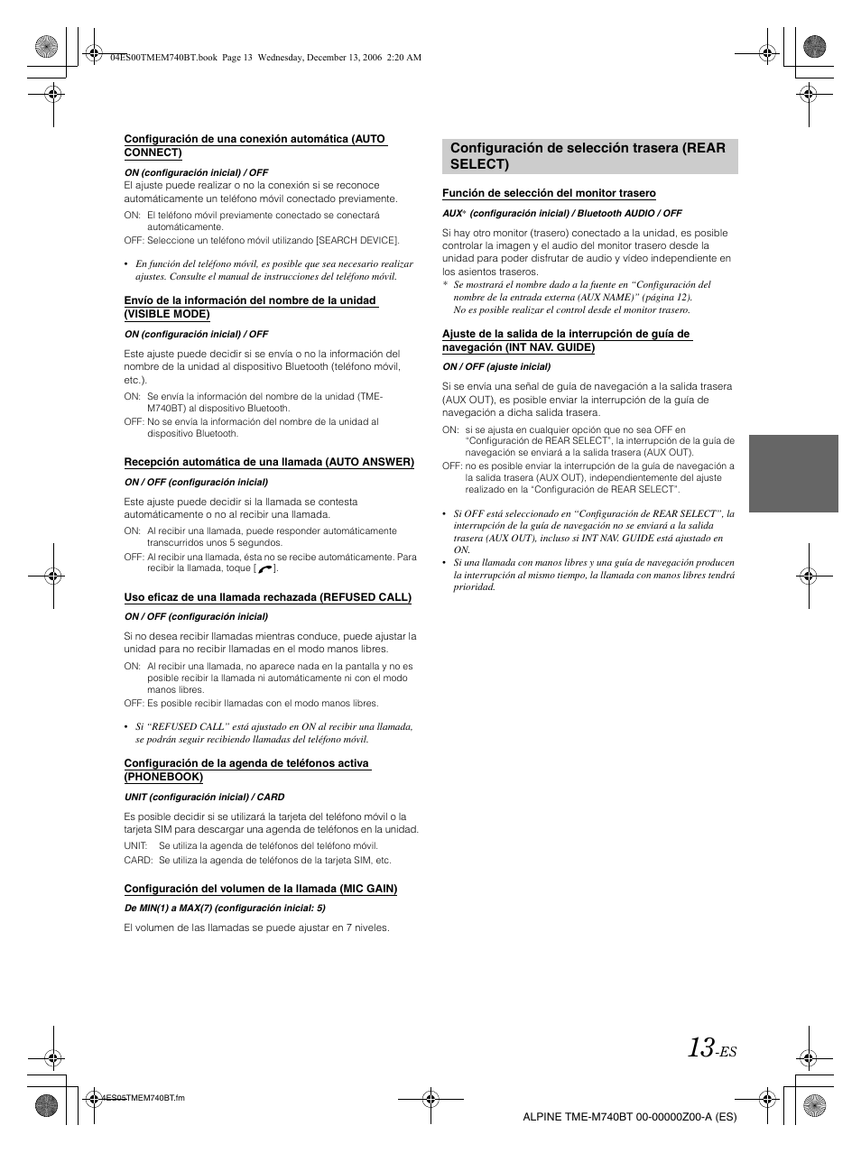 Configuración de selección trasera (rear select) | Alpine TME-M740BT User Manual | Page 55 / 64