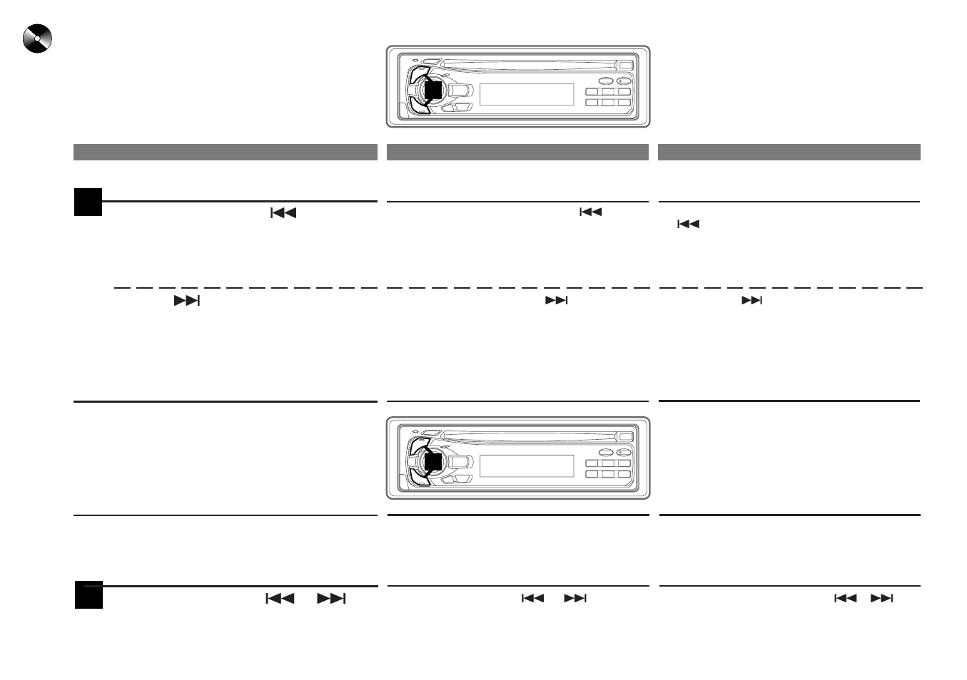 Music sensor (skip), Fast forward and backward, Détecteur de plage (saut) sensor de música (salto) | Alpine FM/AM COMPACT DISC RECEIVER CDA-7839 User Manual | Page 38 / 72