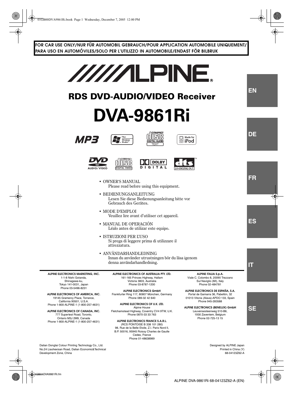 Alpine DVA-9861Ri User Manual | 76 pages