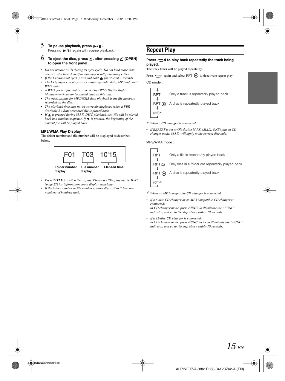 Repeat play | Alpine DVA-9861Ri User Manual | Page 16 / 76