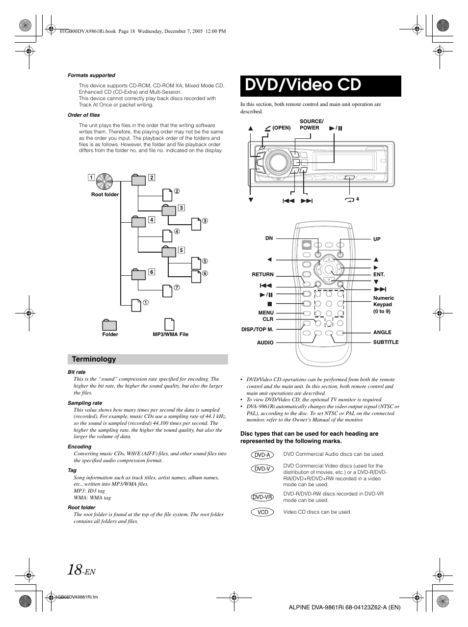Dvd/video cd, Terminology | Alpine DVA-9861Ri User Manual | Page 19 / 76