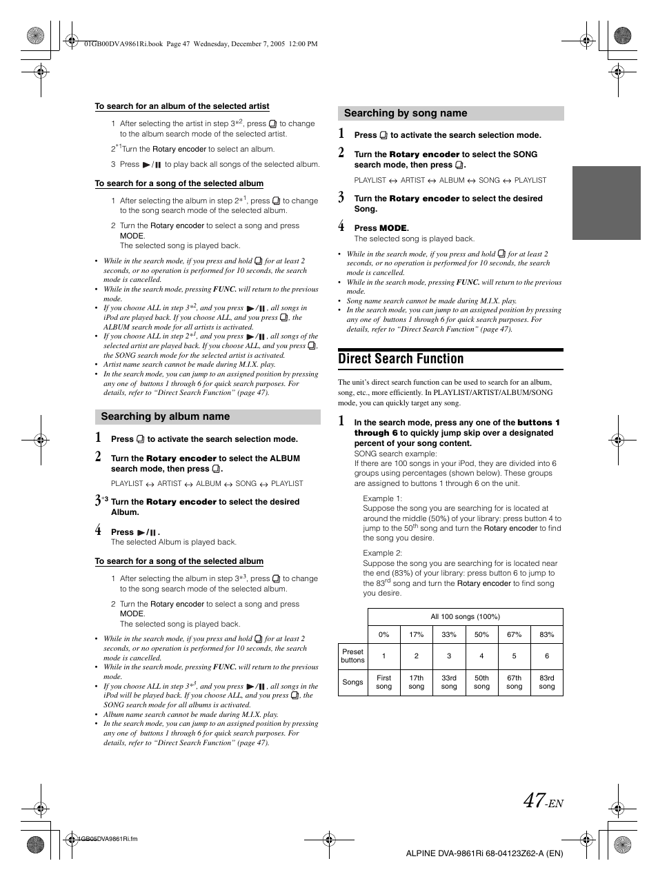 Direct search function | Alpine DVA-9861Ri User Manual | Page 48 / 76