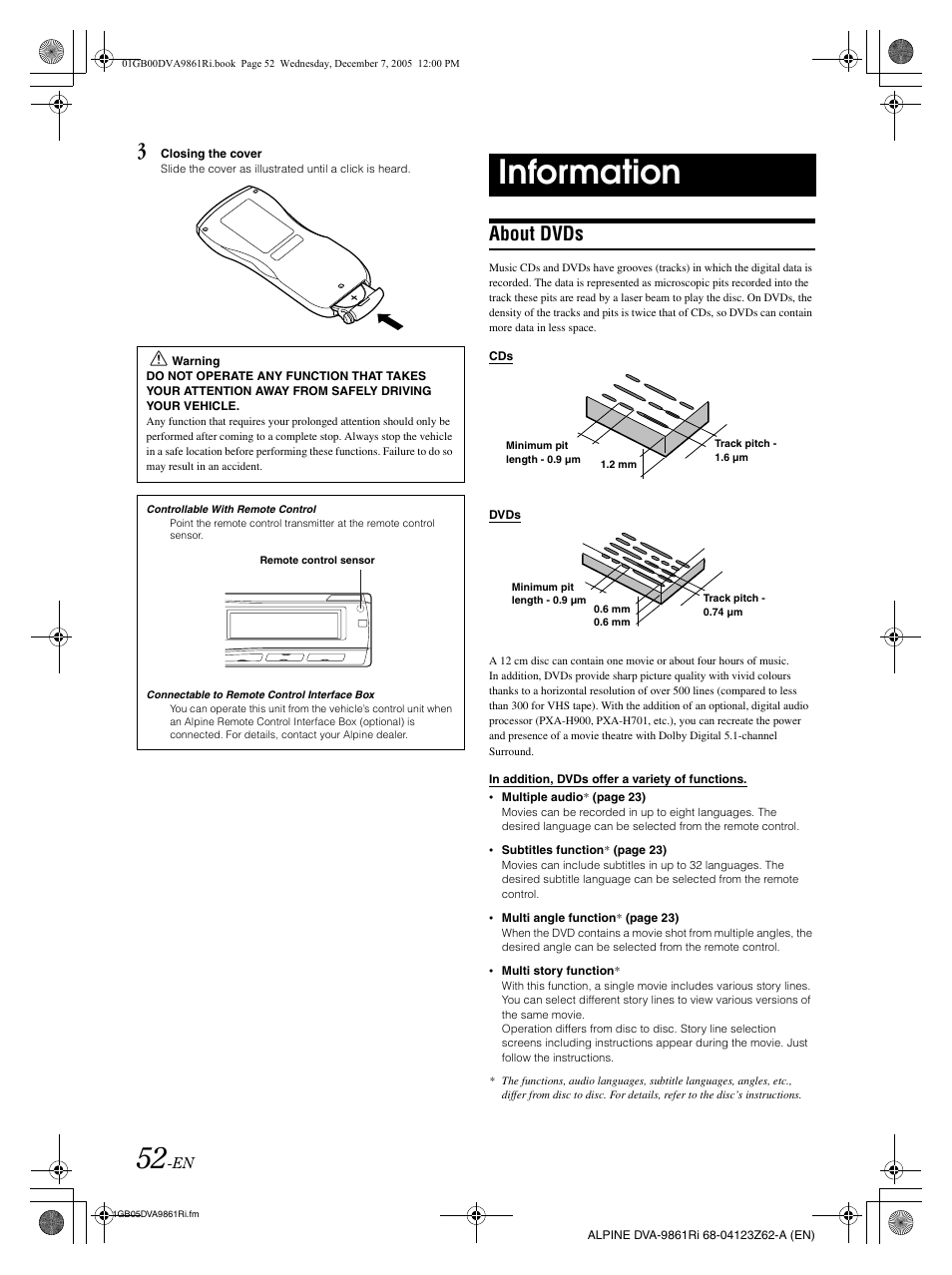 Information, About dvds | Alpine DVA-9861Ri User Manual | Page 53 / 76