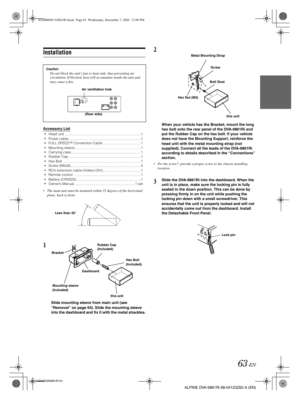 Installation | Alpine DVA-9861Ri User Manual | Page 64 / 76