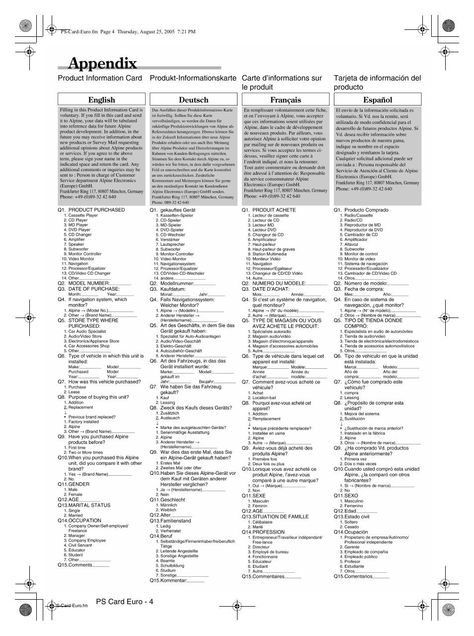 Ps card euro - 4 | Alpine DVA-9861Ri User Manual | Page 74 / 76