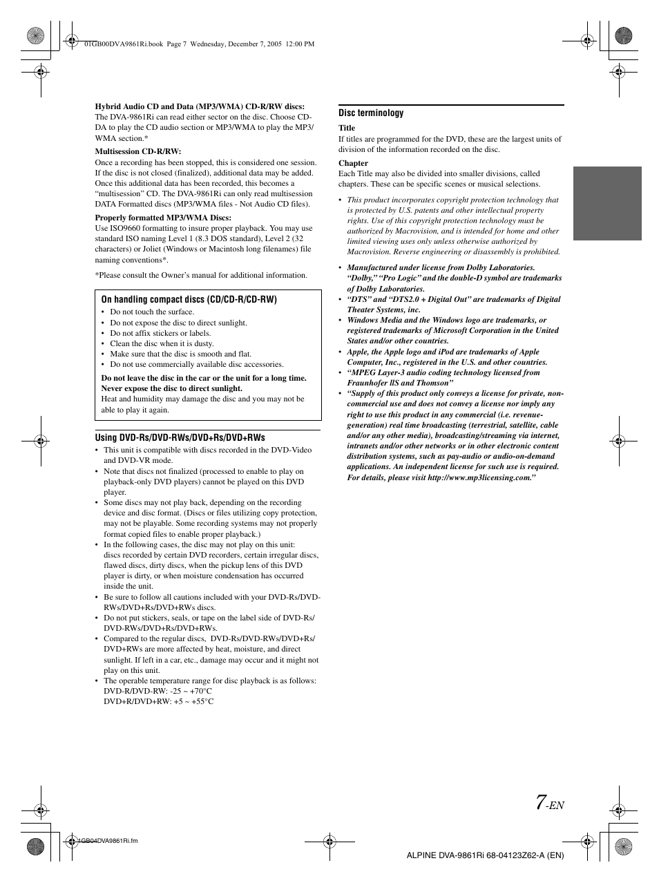 Alpine DVA-9861Ri User Manual | Page 8 / 76