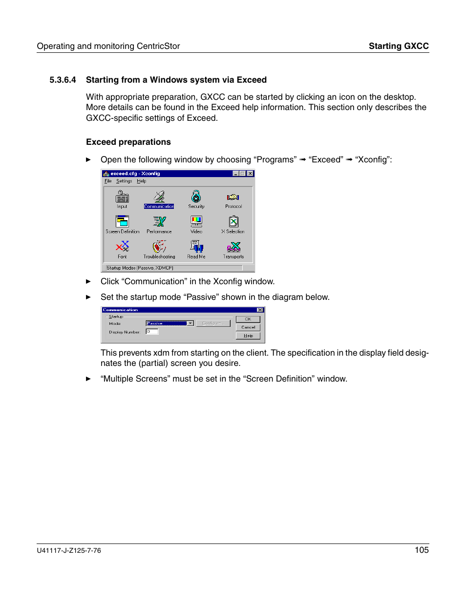 Starting from a windows system via exceed, Section “starting from a windows system via | FUJITSU CentricStor V3.1D User Manual | Page 105 / 640