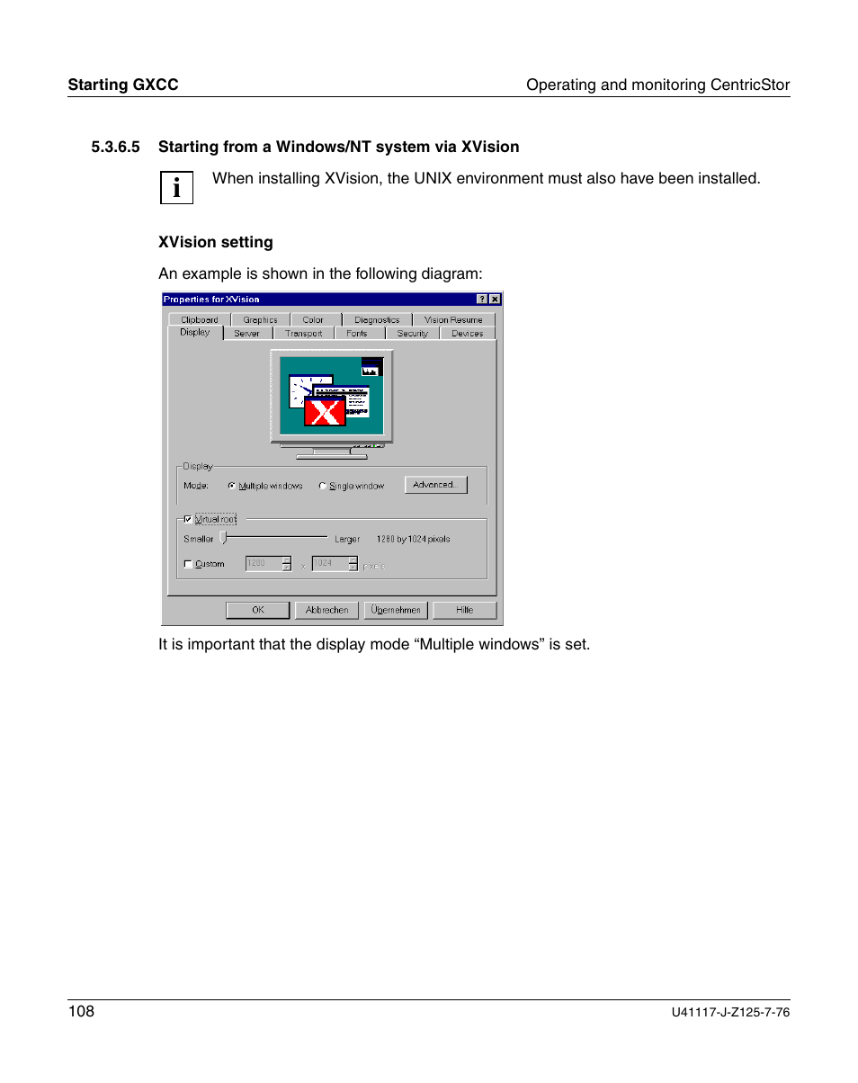 Starting from a windows/nt system via xvision, Section “starting from a windows/nt system via | FUJITSU CentricStor V3.1D User Manual | Page 108 / 640