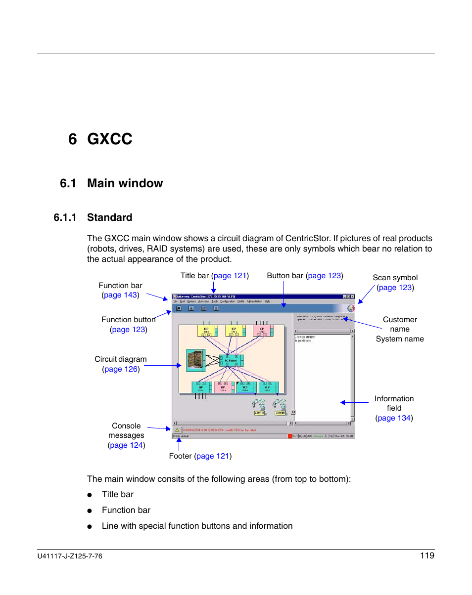 Gxcc, Main window, Standard | 6 gxcc, 1 main window, 1 standard | FUJITSU CentricStor V3.1D User Manual | Page 119 / 640