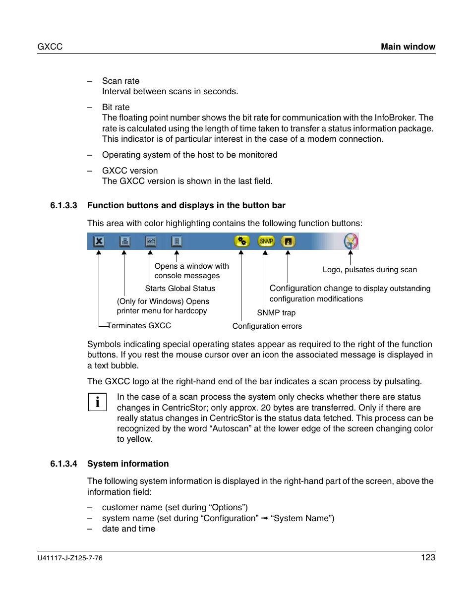 Function buttons and displays in the button bar, System information | FUJITSU CentricStor V3.1D User Manual | Page 123 / 640