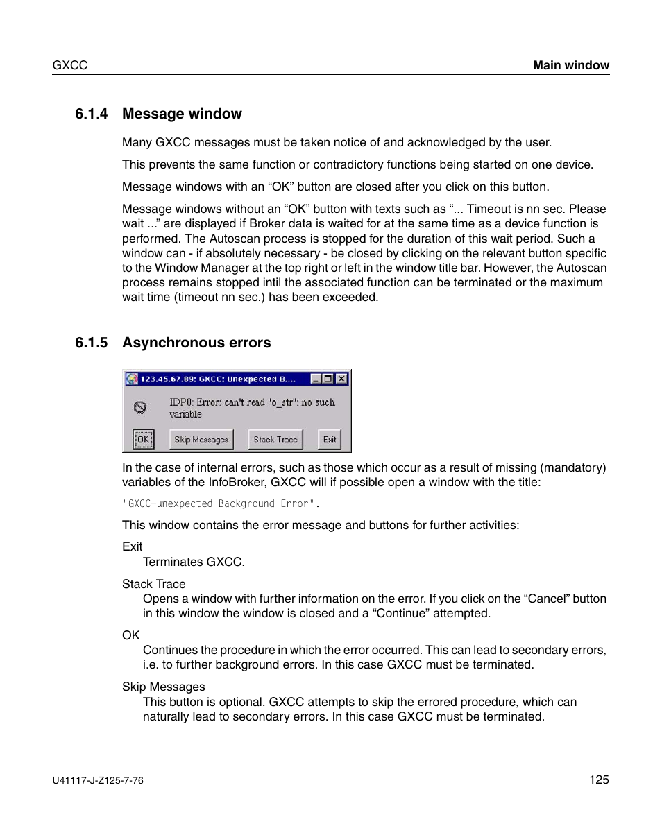 Message window, Asynchronous errors, 4 message window | 5 asynchronous errors | FUJITSU CentricStor V3.1D User Manual | Page 125 / 640