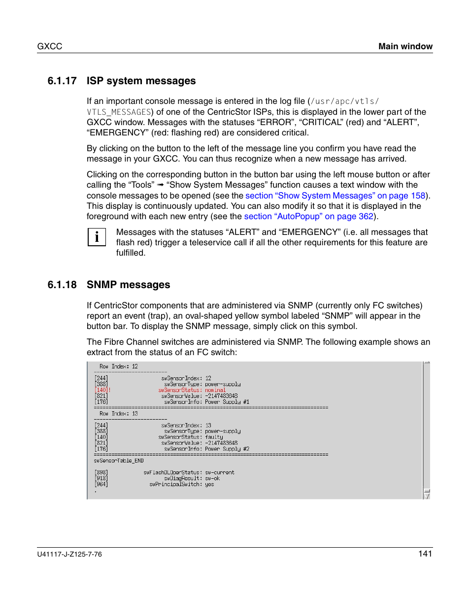 Isp system messages, Snmp messages | FUJITSU CentricStor V3.1D User Manual | Page 141 / 640