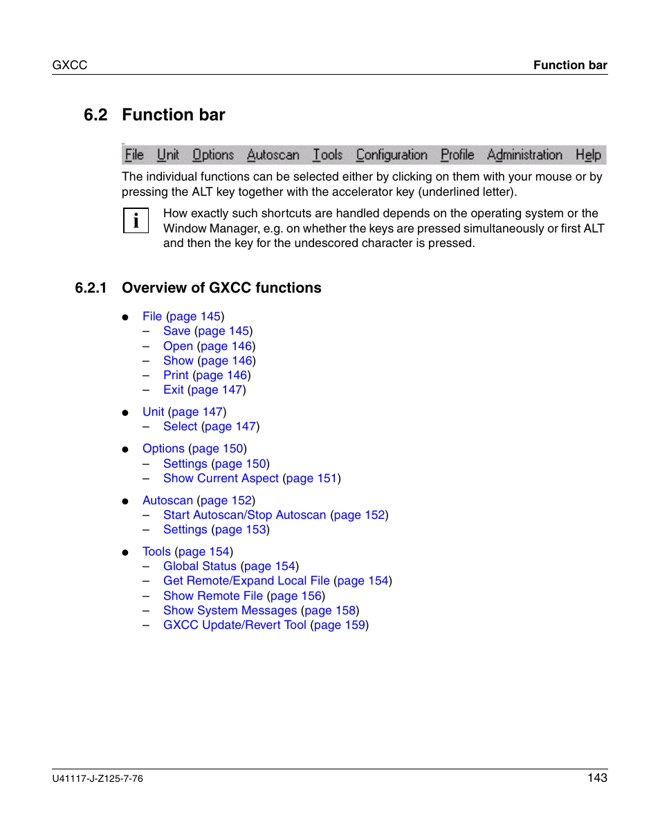 Function bar, Overview of gxcc functions, Section | 2 function bar, 1 overview of gxcc functions | FUJITSU CentricStor V3.1D User Manual | Page 143 / 640