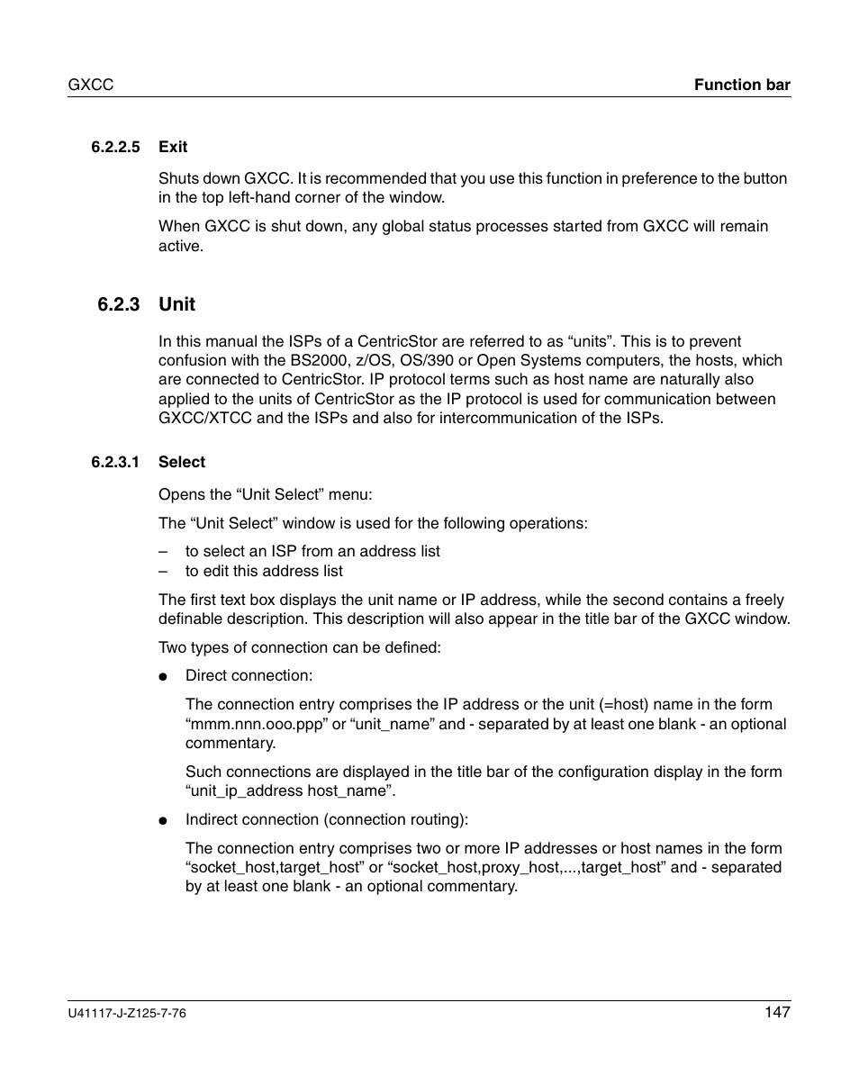 Exit, Unit, Select | 3 unit | FUJITSU CentricStor V3.1D User Manual | Page 147 / 640