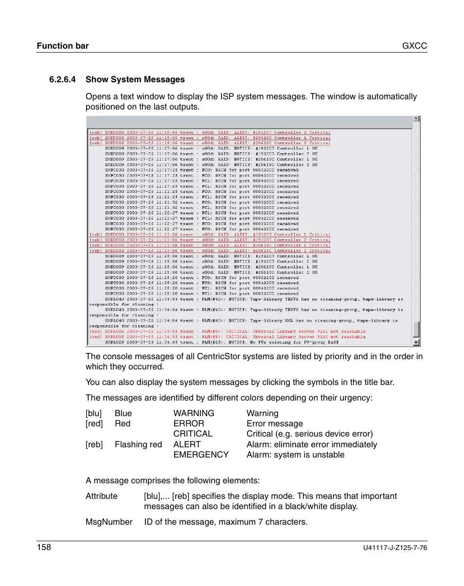 Show system messages | FUJITSU CentricStor V3.1D User Manual | Page 158 / 640