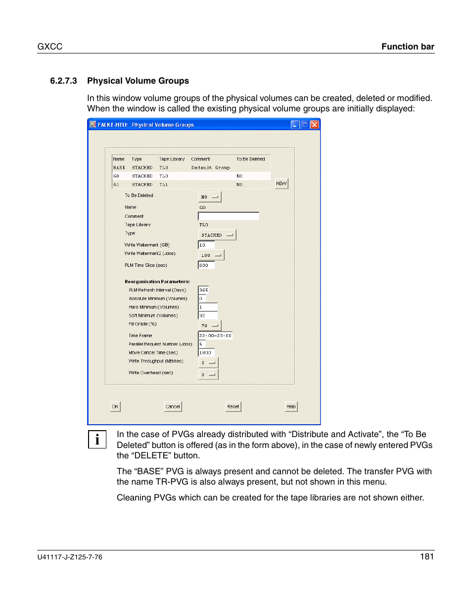 Physical volume groups, Section “physical volume groups | FUJITSU CentricStor V3.1D User Manual | Page 181 / 640