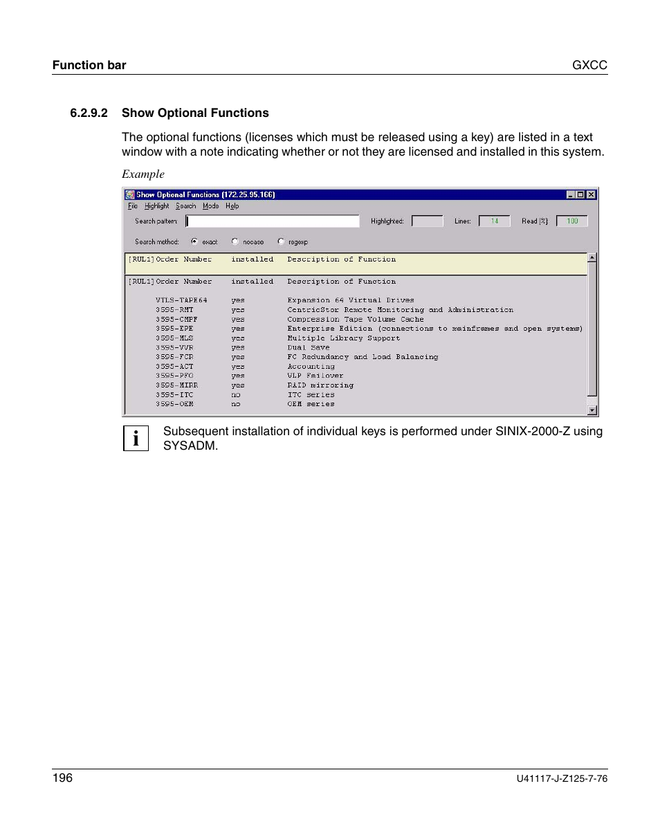 Show optional functions | FUJITSU CentricStor V3.1D User Manual | Page 196 / 640