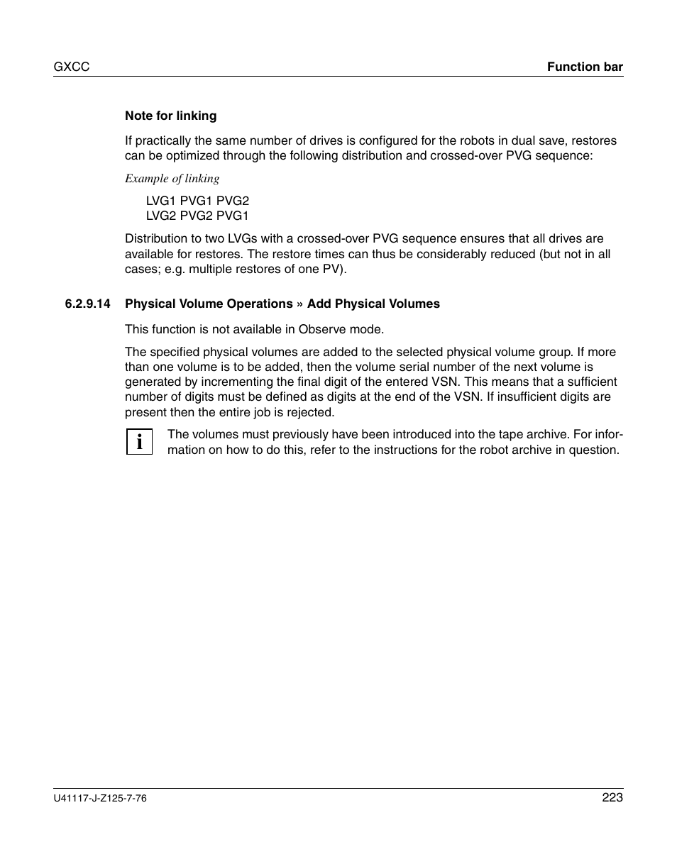 Physical volume operations » add physical volumes, Section “physical, Section “physical volume opera | Section “physical volume, Add physical volumes | FUJITSU CentricStor V3.1D User Manual | Page 223 / 640