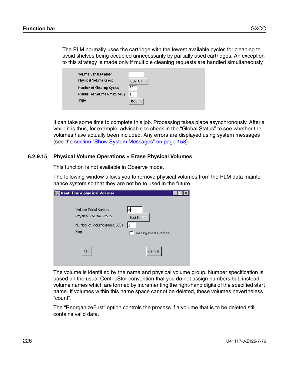 Section “physical volume opera, Erase physical volumes | FUJITSU CentricStor V3.1D User Manual | Page 226 / 640