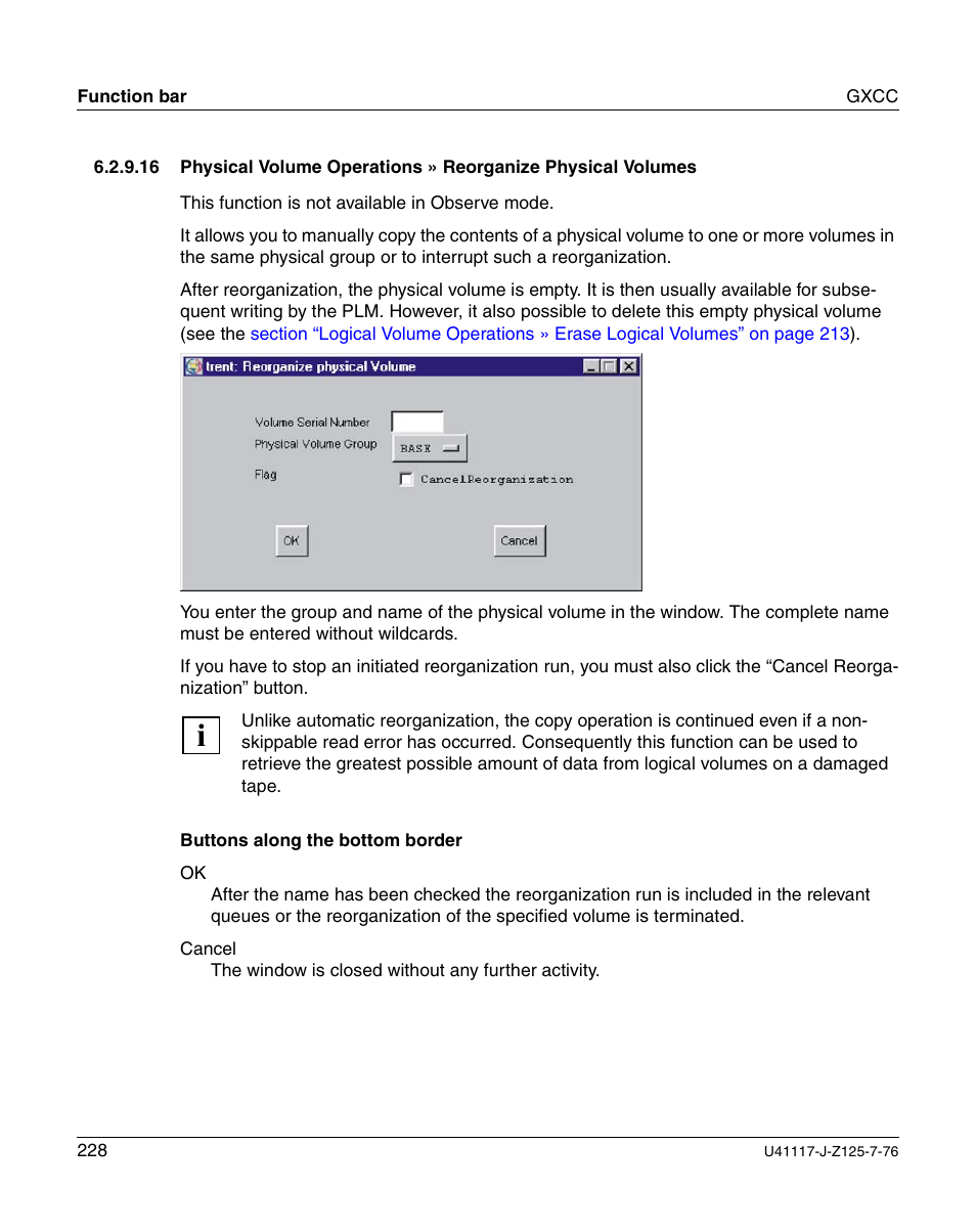 Physical volume, Reorganize physical volumes | FUJITSU CentricStor V3.1D User Manual | Page 228 / 640