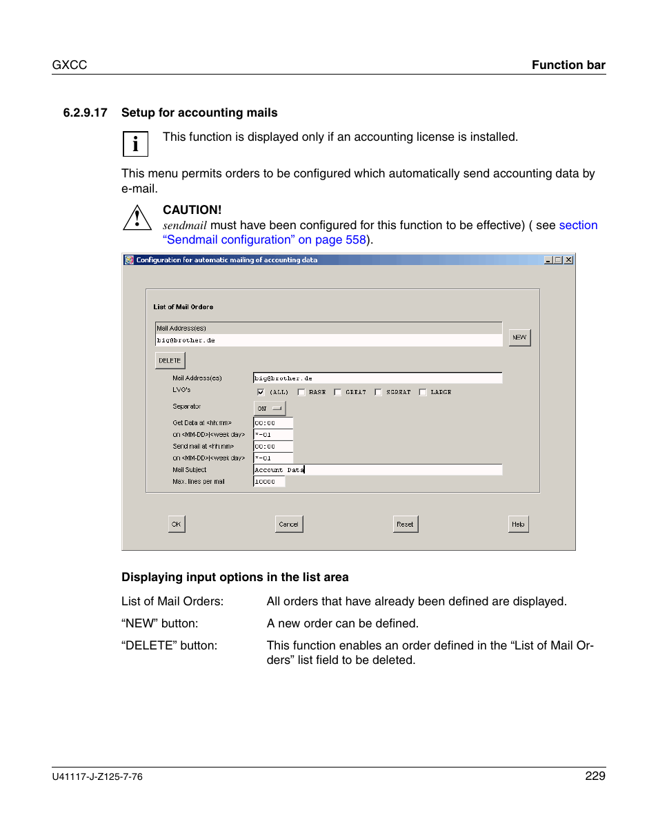 Setup for accounting mails | FUJITSU CentricStor V3.1D User Manual | Page 229 / 640