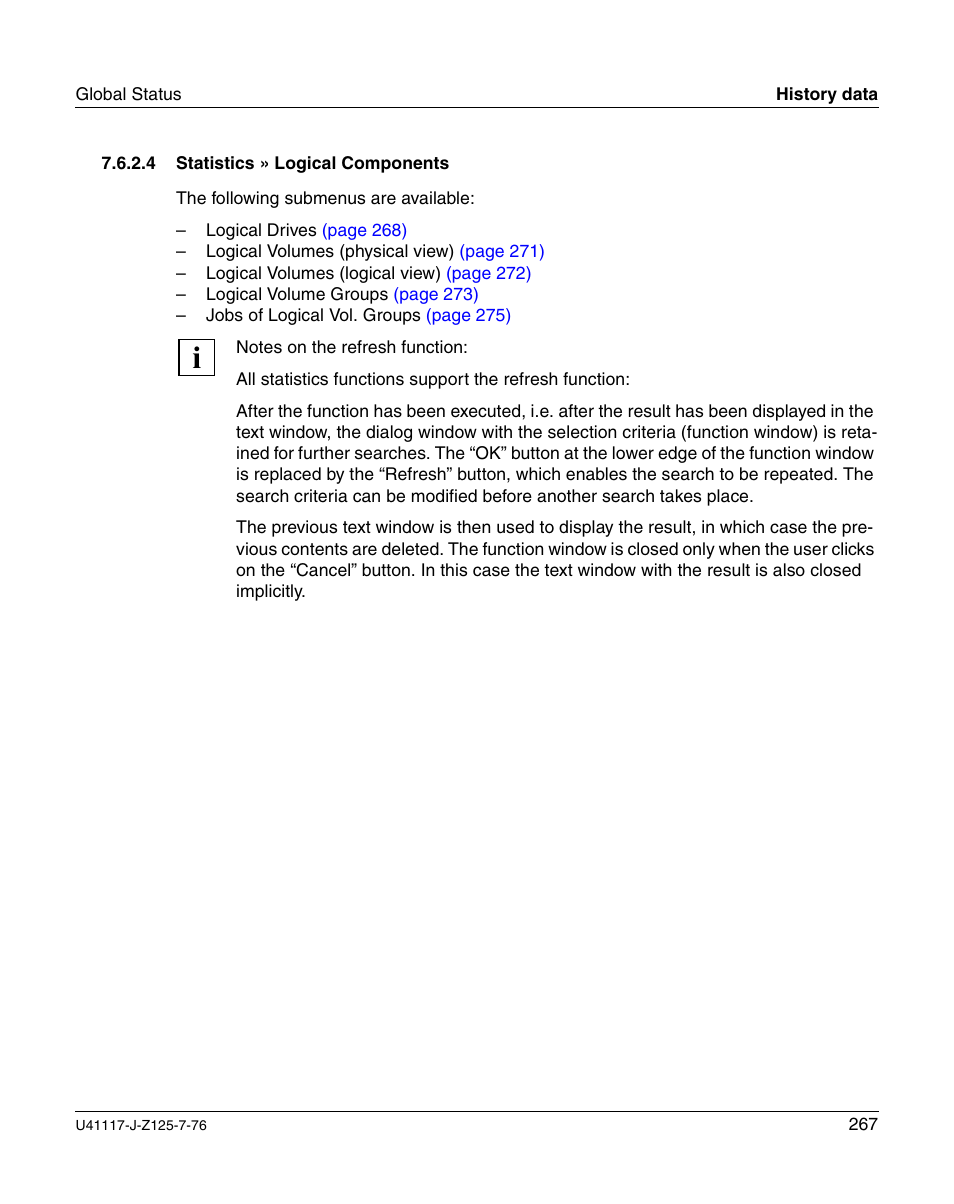 Statistics » logical components | FUJITSU CentricStor V3.1D User Manual | Page 267 / 640