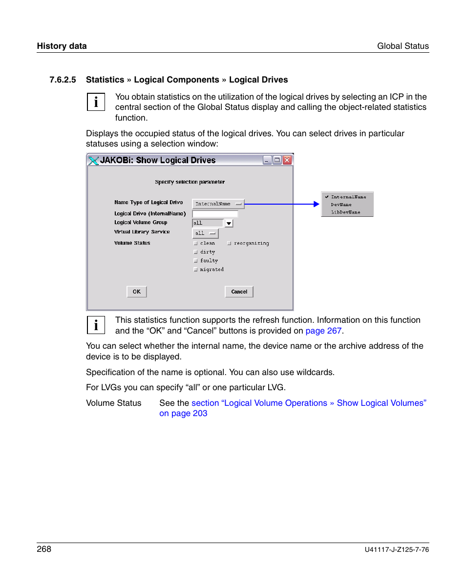 Statistics » logical components » logical drives | FUJITSU CentricStor V3.1D User Manual | Page 268 / 640