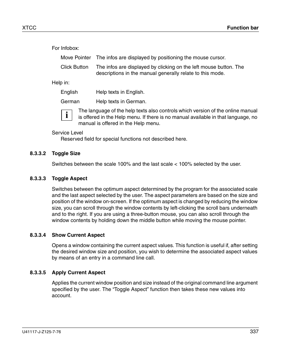 Toggle size, Toggle aspect, Show current aspect | Apply current aspect | FUJITSU CentricStor V3.1D User Manual | Page 337 / 640