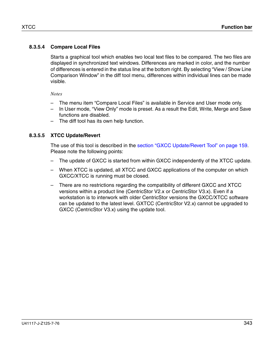 Compare local files, Xtcc update/revert | FUJITSU CentricStor V3.1D User Manual | Page 343 / 640