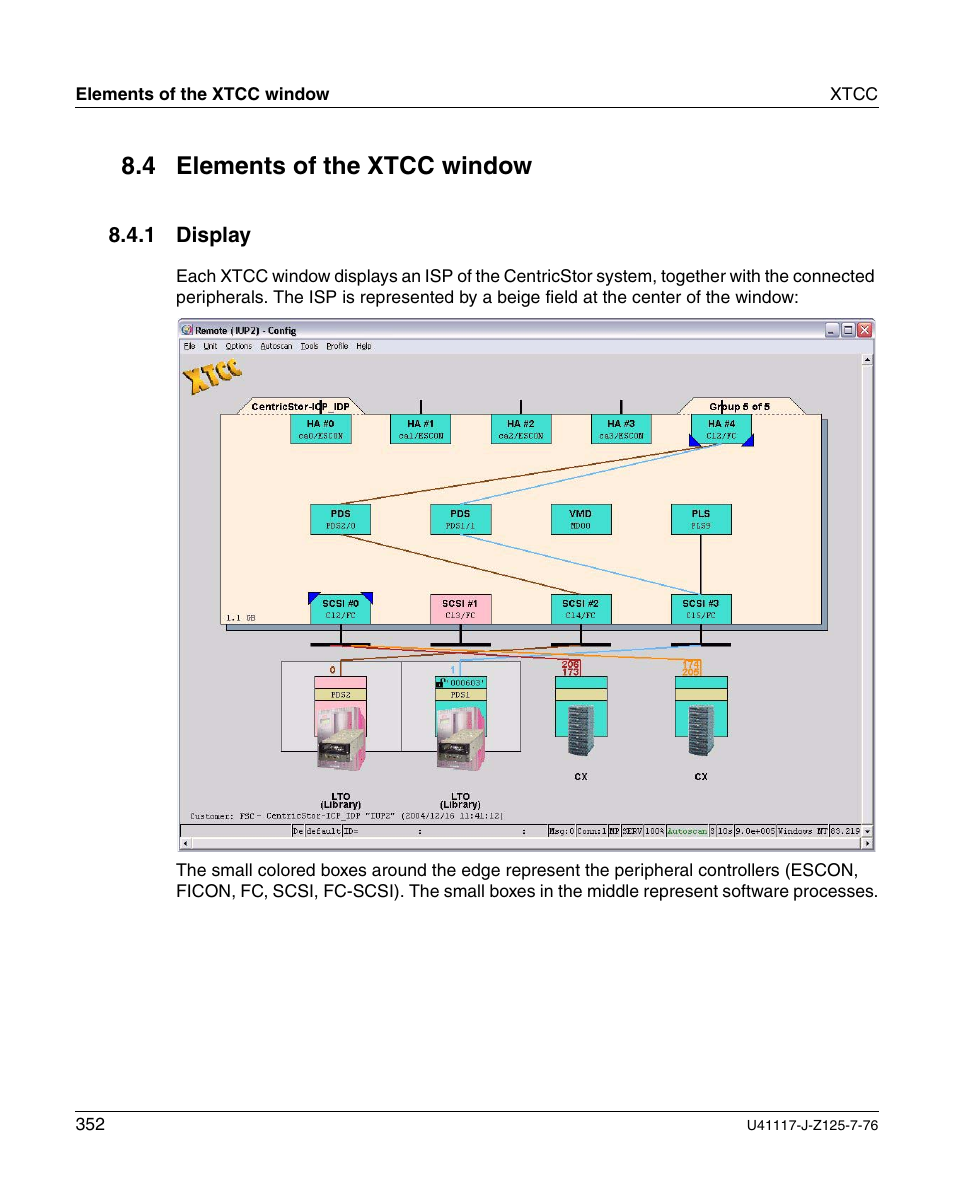 Elements of the xtcc window, Display, 4 elements of the xtcc window | 1 display | FUJITSU CentricStor V3.1D User Manual | Page 352 / 640