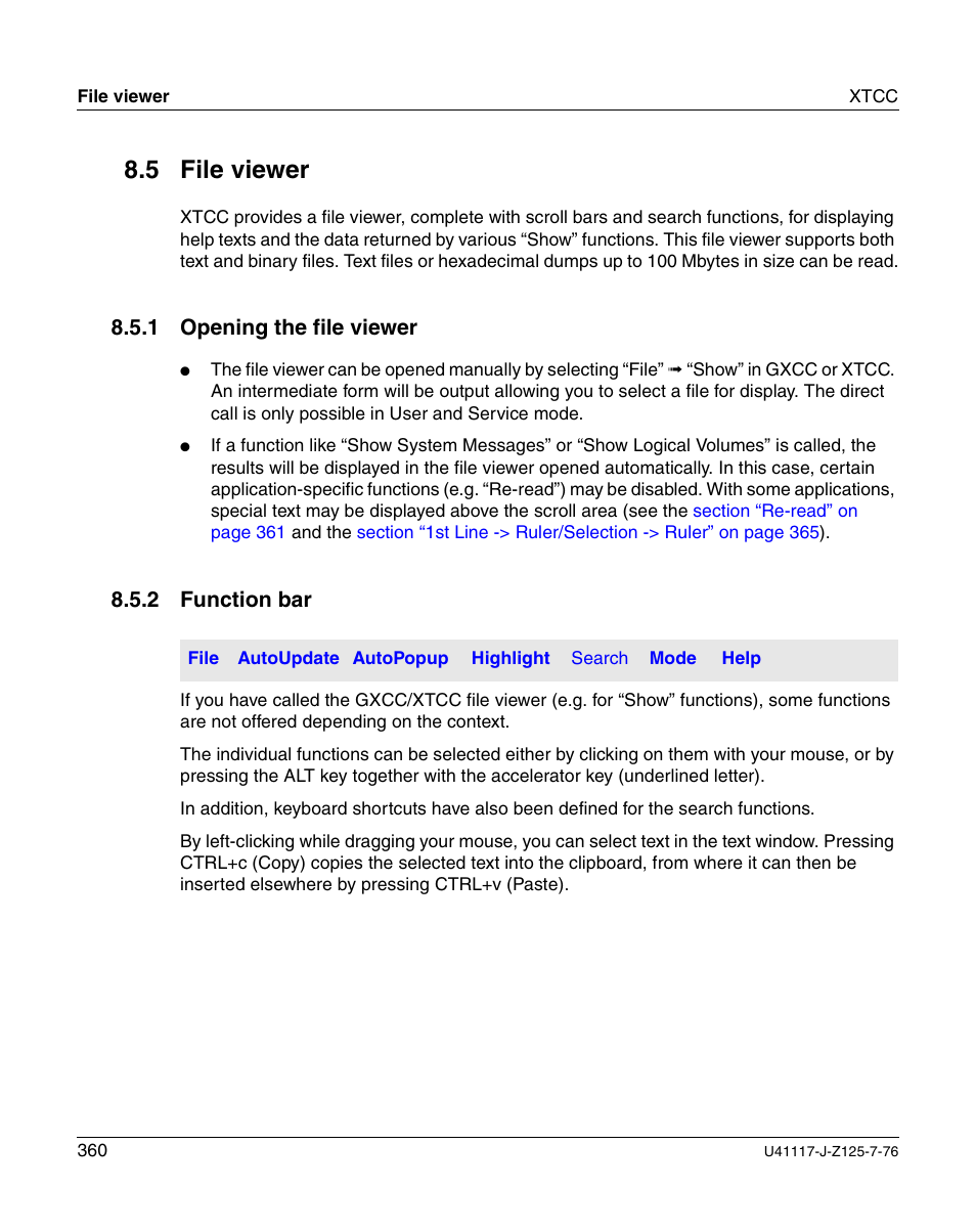 File viewer, Opening the file viewer, Function bar | 5 file viewer, 1 opening the file viewer, 2 function bar | FUJITSU CentricStor V3.1D User Manual | Page 360 / 640