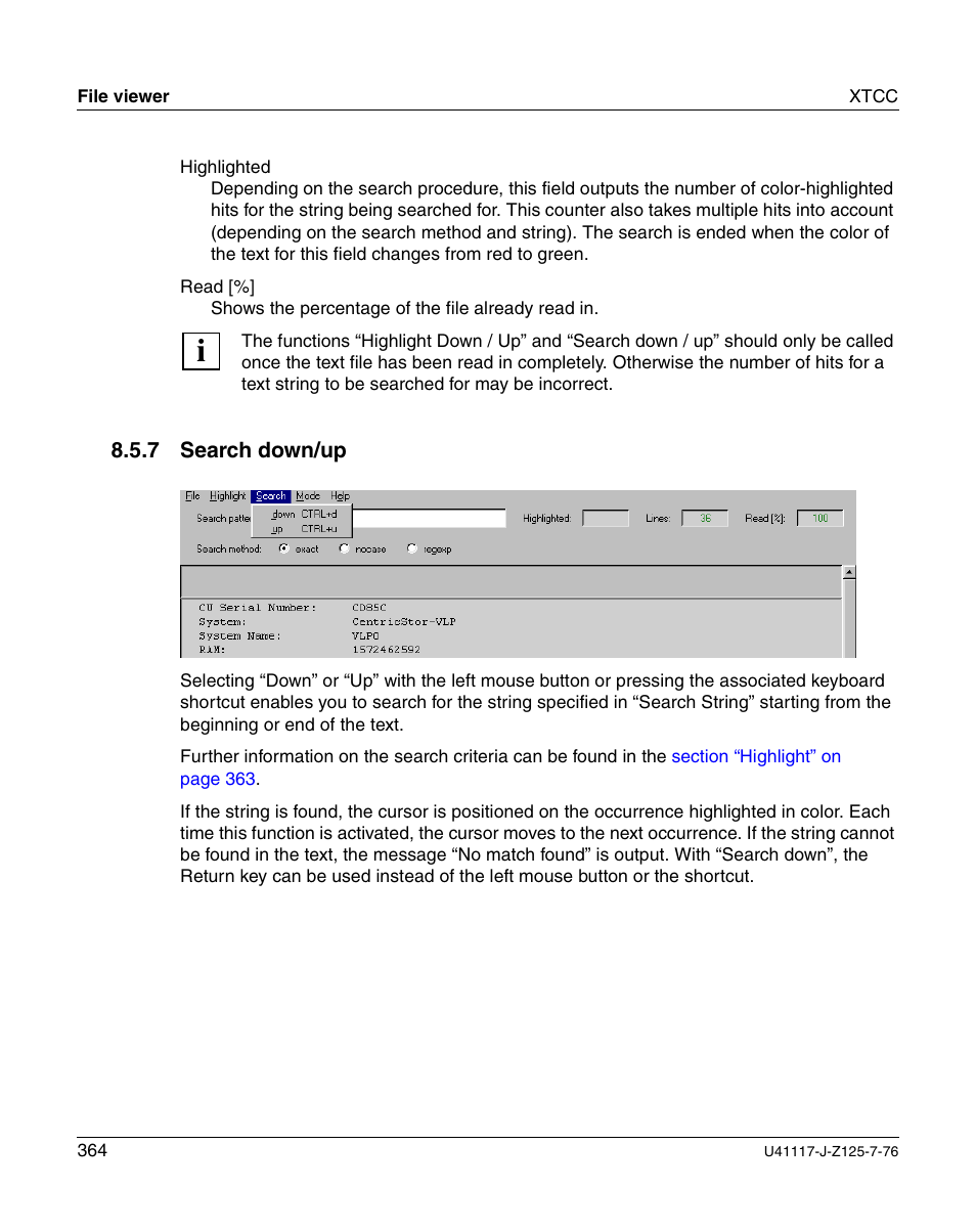 Search down/up, Search | FUJITSU CentricStor V3.1D User Manual | Page 364 / 640