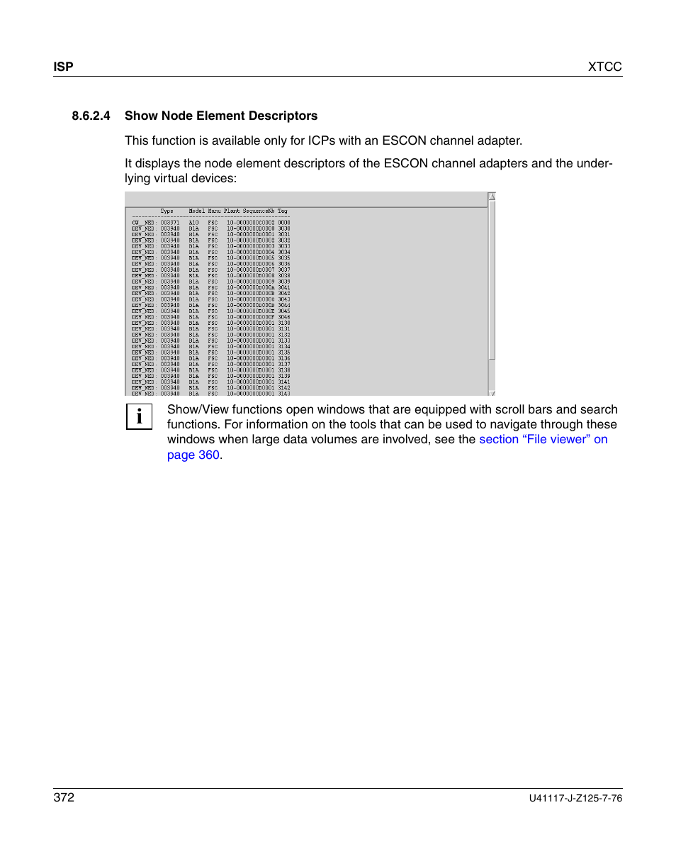 Show node element descriptors | FUJITSU CentricStor V3.1D User Manual | Page 372 / 640