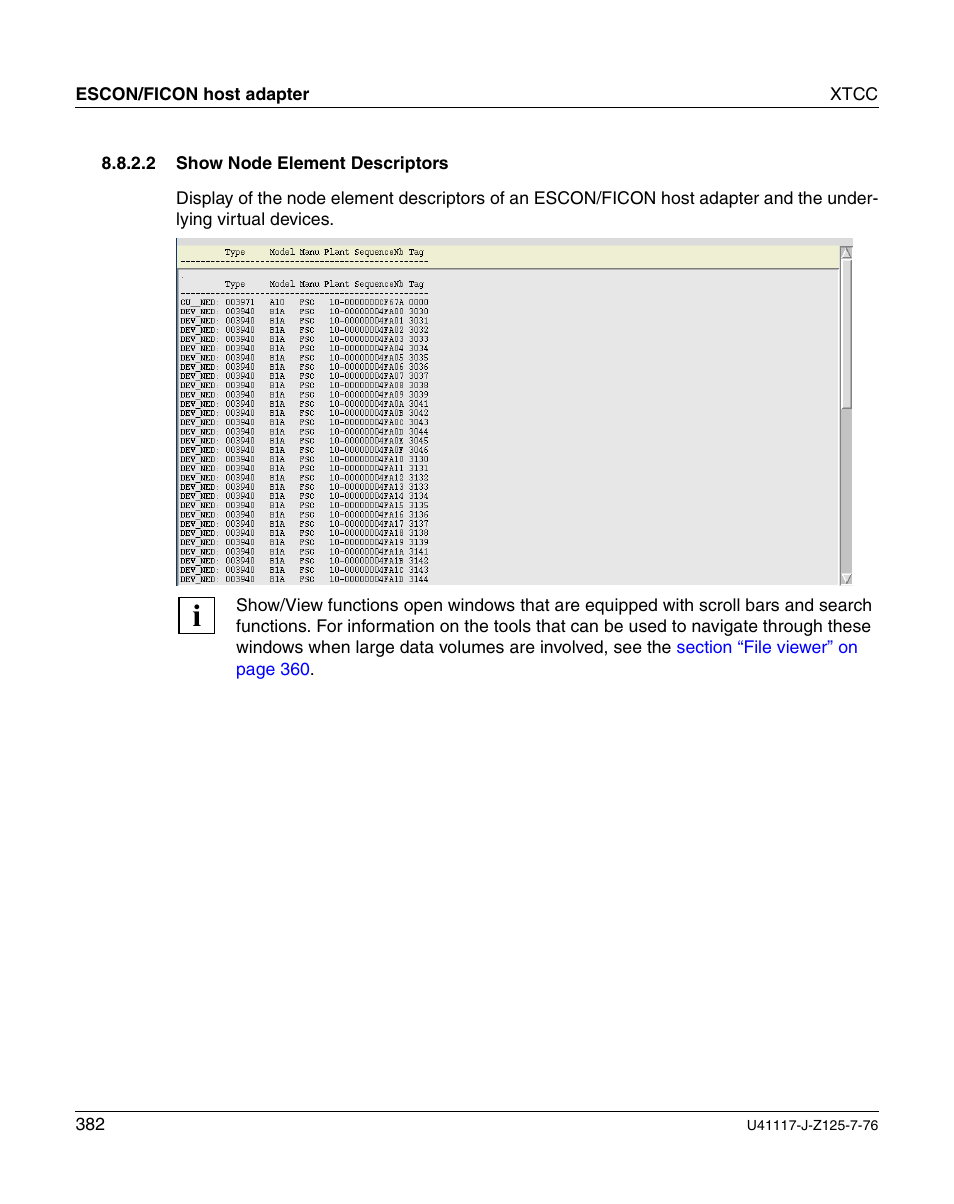 Show node element descriptors | FUJITSU CentricStor V3.1D User Manual | Page 382 / 640