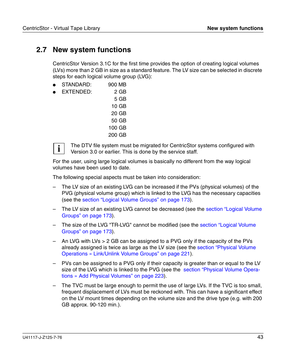 New system functions, Section “new system functions, 7 new system functions | FUJITSU CentricStor V3.1D User Manual | Page 43 / 640