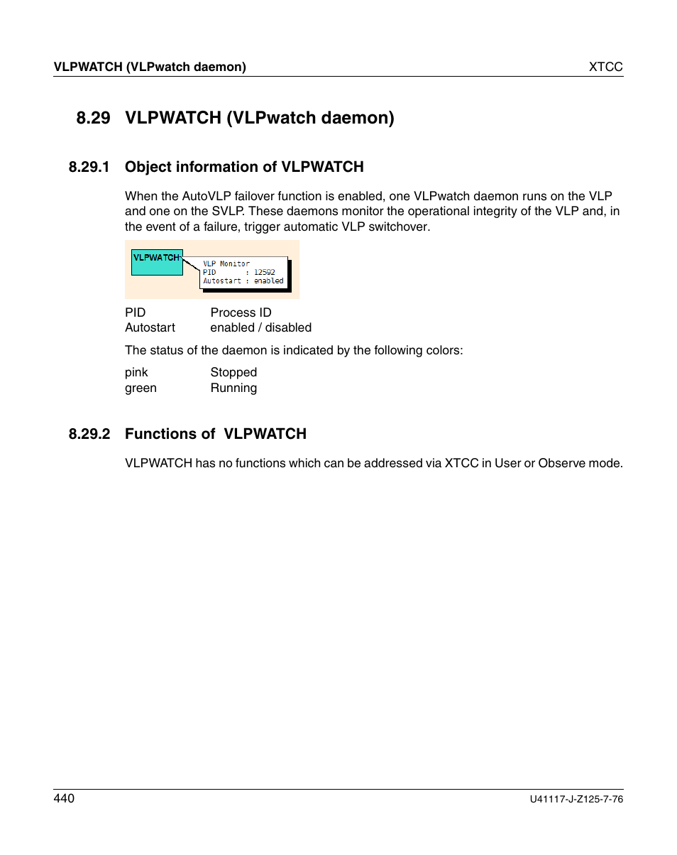 Vlpwatch (vlpwatch daemon), Object information of vlpwatch, Functions of vlpwatch | 29 vlpwatch (vlpwatch daemon) | FUJITSU CentricStor V3.1D User Manual | Page 440 / 640