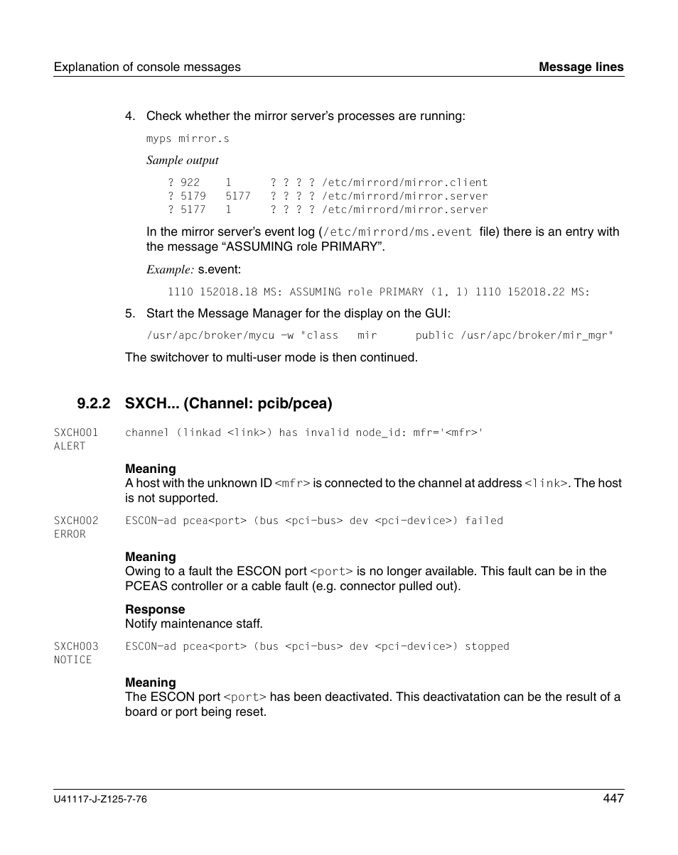 Sxch... (channel: pcib/pcea), 2 sxch... (channel: pcib/pcea) | FUJITSU CentricStor V3.1D User Manual | Page 447 / 640