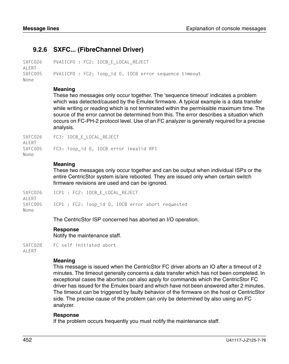 Sxfc... (fibrechannel driver), 6 sxfc... (fibrechannel driver) | FUJITSU CentricStor V3.1D User Manual | Page 452 / 640