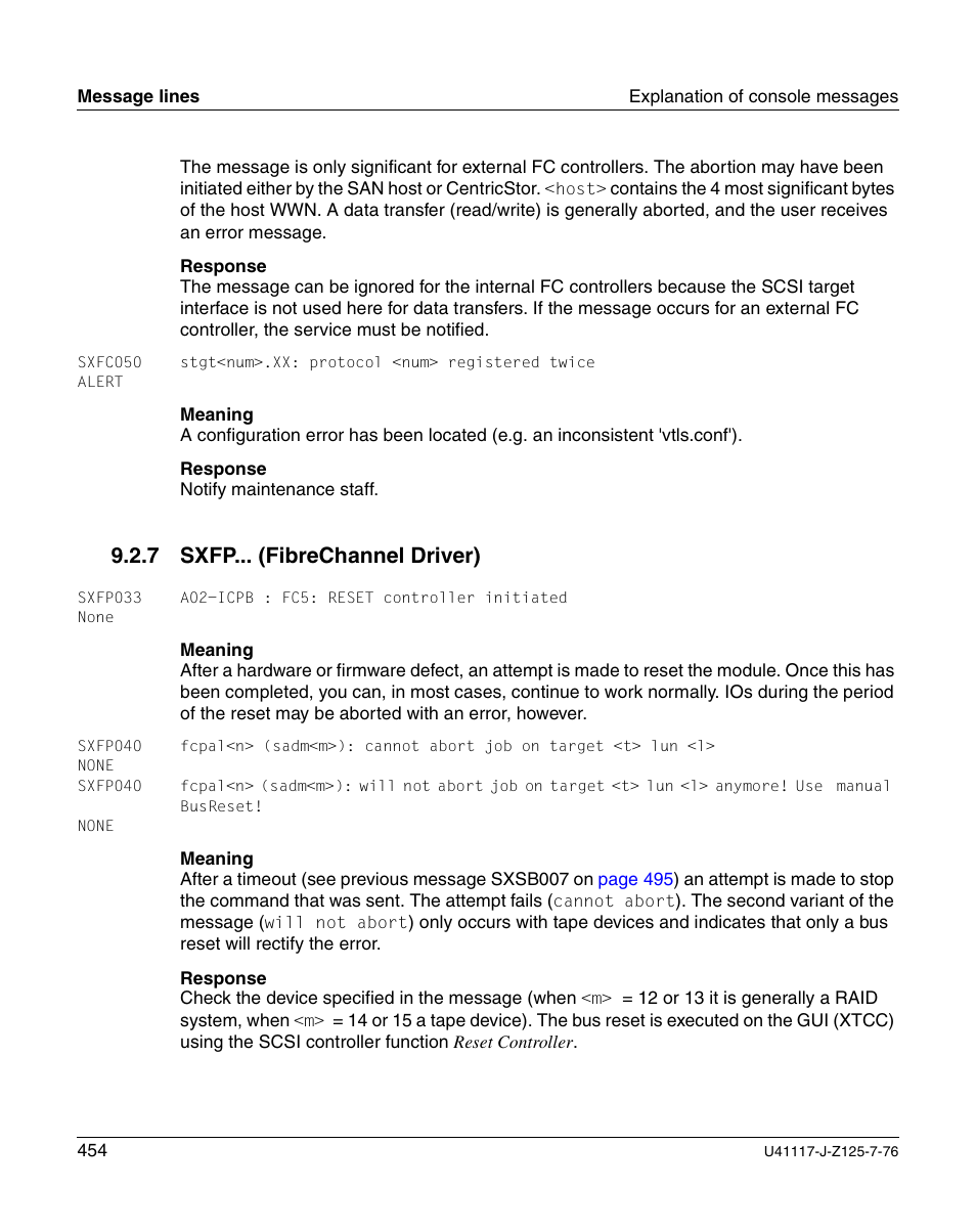 Sxfp... (fibrechannel driver), 7 sxfp... (fibrechannel driver) | FUJITSU CentricStor V3.1D User Manual | Page 454 / 640