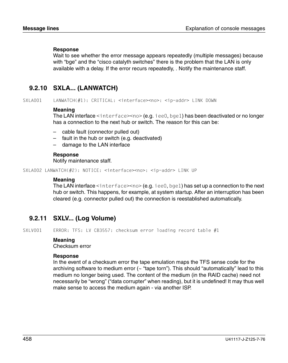 Sxla... (lanwatch), Sxlv... (log volume), 10 sxla... (lanwatch) | 11 sxlv... (log volume) | FUJITSU CentricStor V3.1D User Manual | Page 458 / 640